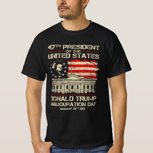 トランプ就任式トランプ2025国旗アメリカ47日 Tシャツ (正面)