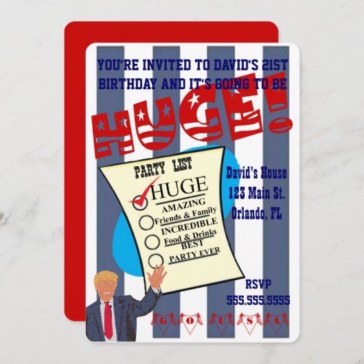 トランプ巨大誕生日マイルストーンお祝いパーティー 招待状 (正面/裏面)