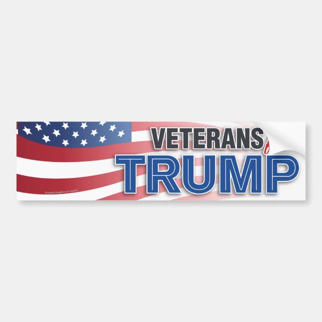 トランプ愛国米国国旗の退役軍人 バンパーステッカー (正面)