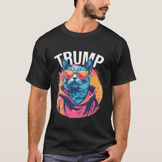 トランプ投票おもしろいネコ眼鏡選挙カマラハーリ Tシャツ (正面)