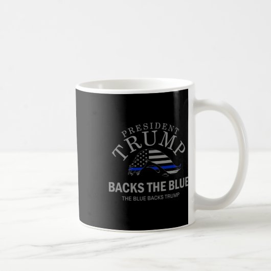 トランプ氏 青い薄い青いラインの旗 警察サポ コーヒーマグカップ (右)