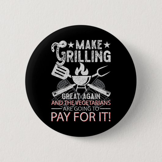 トランプ氏 BBQ ピットマスター グリルを再び偉大に 缶バッジ (正面)