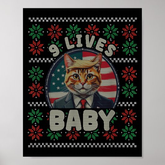 トランプ猫九命面白いクリスマスセーター ポスター (正面)