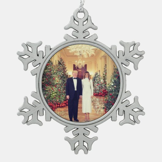 トランプ米大統領ホワイトハウスクリスマススノーフレーク スノーフレークピューターオーナメント (正面)