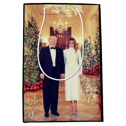トランプ米大統領ホワイトハウスクリスマス ミディアムペーパーバッグ (正面)