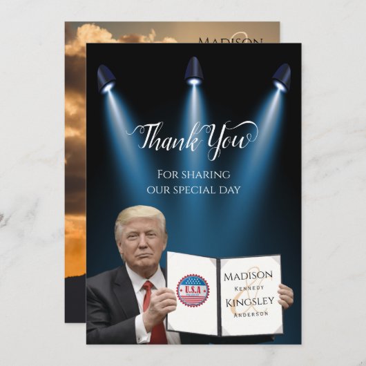 トランプ素晴らしファ結婚ブ大統領のサンキューカード 招待状 (正面/裏面)