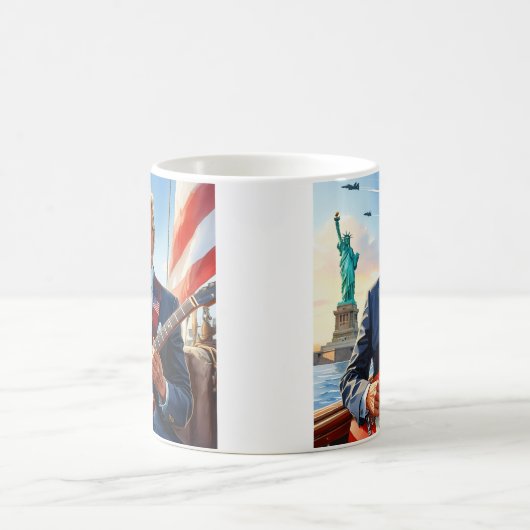 トランプ遊のエレキギター像自由旗 コーヒーマグカップ (中央)