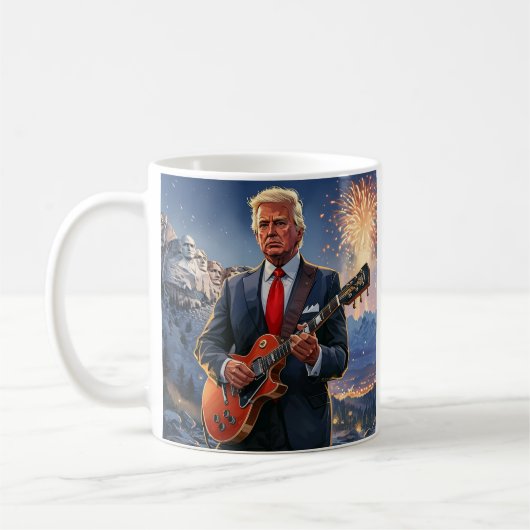 トランプ遊のエレキギター山ラシュモアマガ コーヒーマグカップ (左)