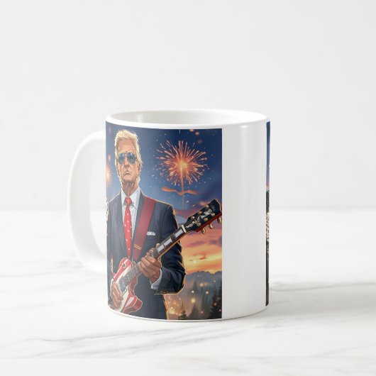 トランプ遊のエレキギター山ラシュモアマガ コーヒーマグカップ (正面左)