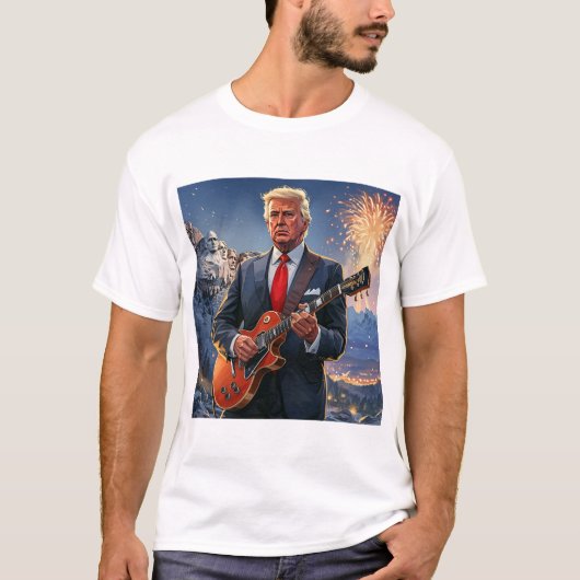 トランプ遊のエレキギター山ラシュモアマガ Tシャツ (正面)
