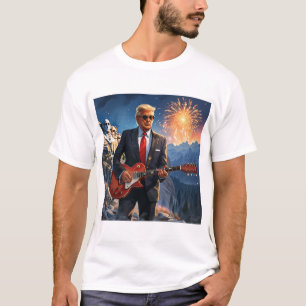 トランプ遊のエレキギター山ラシュモアマガ Tシャツ