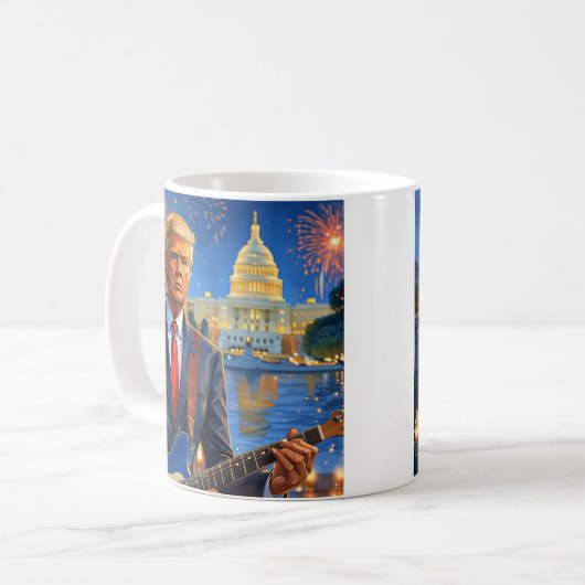 トランプ遊のエレキギター米国議会議事花火 コーヒーマグカップ (正面左)