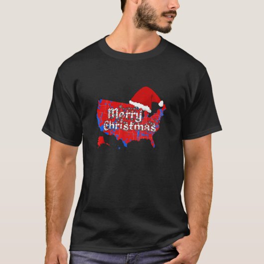 トランプ選挙地図クリスマスフェスティバルサンタハット Tシャツ (正面)