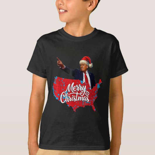 トランプ選挙地図メリークリスマスホリデーサンタH Tシャツ (正面)
