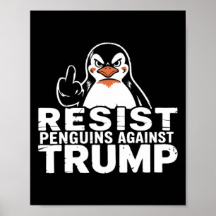 トランプ関税の中指に対してペンギンに抵抗する ポスター