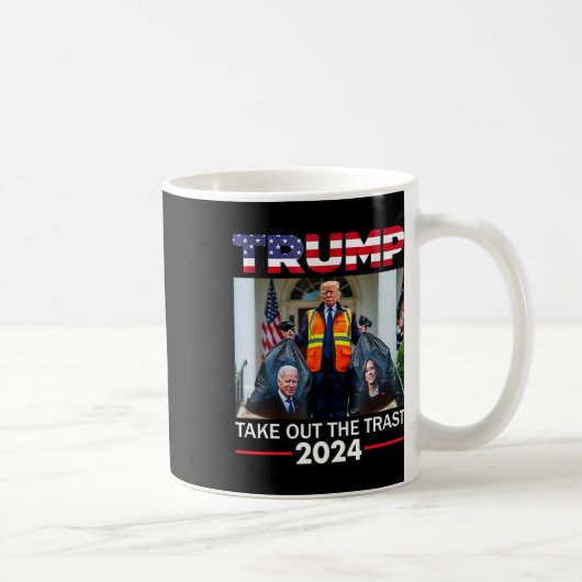 トランプ2024ごみトランプガービおもしろいージを取り出す コーヒーマグカップ (右)