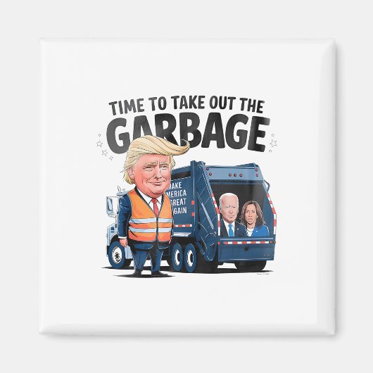 トランプ2024の時間おもしろいのガービージュ マグネット (正面)