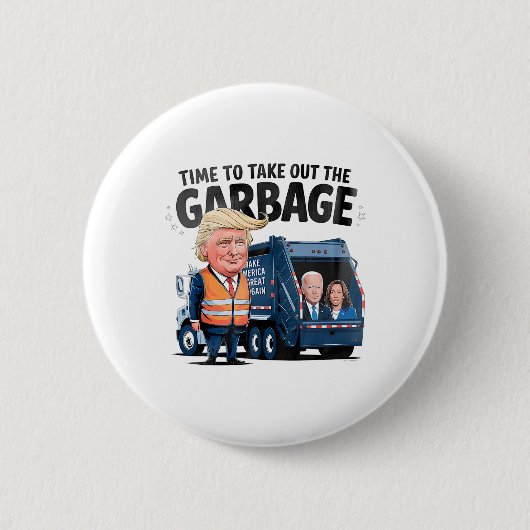 トランプ2024の時間おもしろいのガービージュ 缶バッジ (正面)