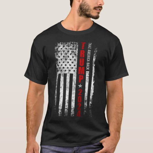 トランプ2024アメリカをアメリカ国旗の愛国者に取り戻す Tシャツ (正面)