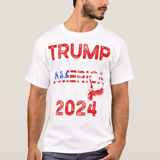トランプ2024アメリカを取り戻すアメリカ国旗トランプ4 Tシャツ (正面)