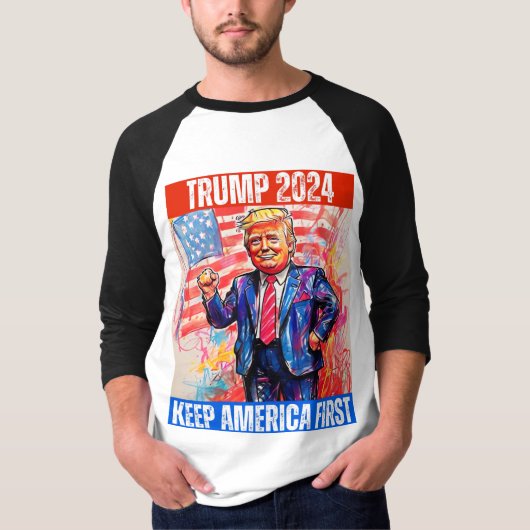 トランプ2024アメリカを最初にする Tシャツ (正面)