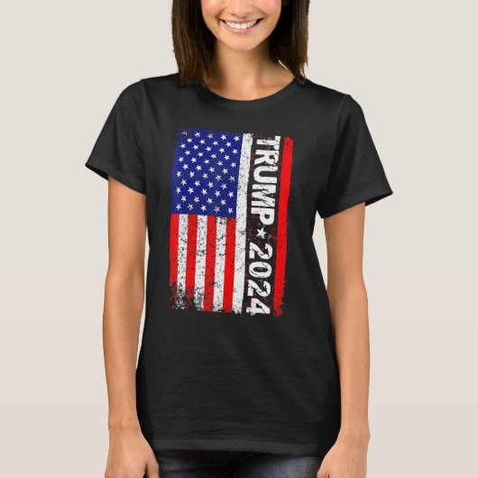 トランプ2024アメリカ国旗のヴィンテージ Tシャツ (正面)