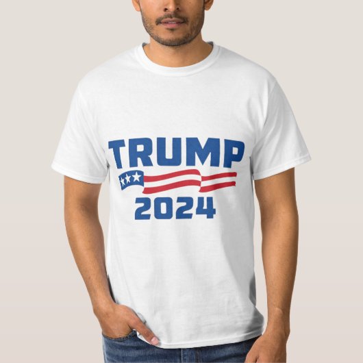 トランプ2024アメリカ国旗アダルトショートスル Tシャツ (正面)