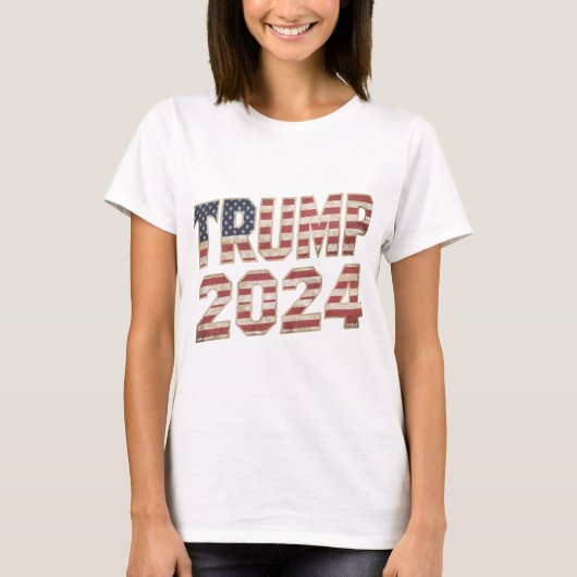 トランプ2024アメリカ国旗Adult Short Tシャツ (正面)