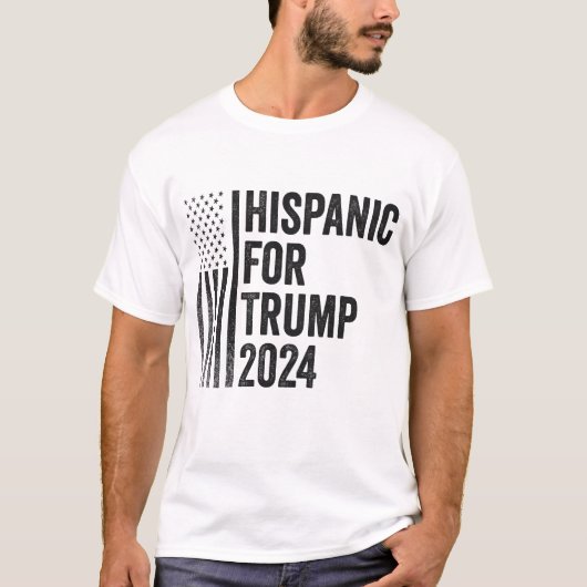 トランプ2024アメリカ愛国国旗のヒスパニック Tシャツ (正面)