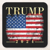 トランプ2024エレガント金ゴールドヴィンテージ米国国旗 スクエアペーパーコースター (正面)