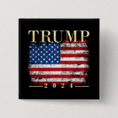 トランプ2024エレガント金ゴールドヴィンテージ米国国旗 缶バッジ (正面)