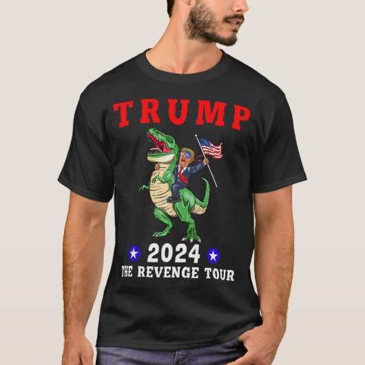 トランプ2024ザ・リベンジ・ツアー恐竜に乗る Tシャツ (正面)
