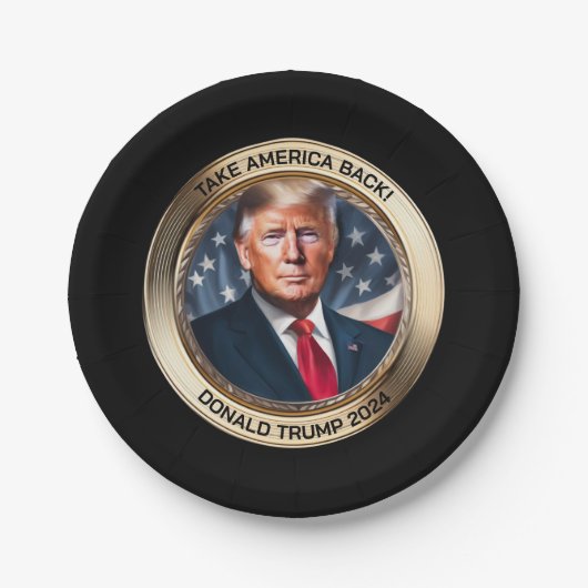 トランプ2024テイクアメリカバックノベルティ ペーパープレート (正面)