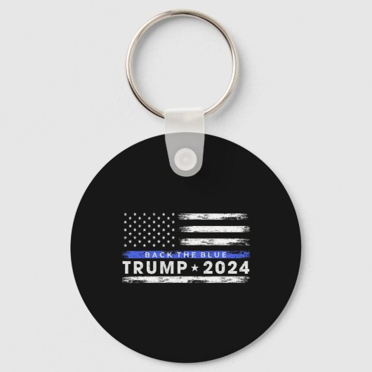 トランプ2024バック青い薄い青い線アメリカ人F キーホルダー (正面)
