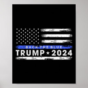 トランプ2024バック青い薄い青い線アメリカ人F ポスター