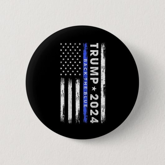 トランプ2024バック青い薄い青い線アメリカ人F 缶バッジ (正面)