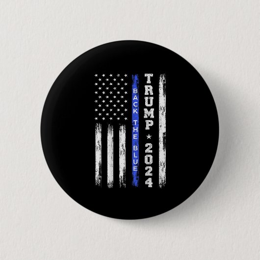 トランプ2024バック青い薄い青い線アメリカ人F 缶バッジ (正面)