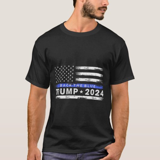 トランプ2024バック青い薄い青い線アメリカ人F Tシャツ (正面)