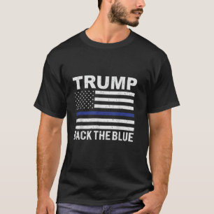 トランプ2024バック青い薄い青い線USA国旗T Tシャツ