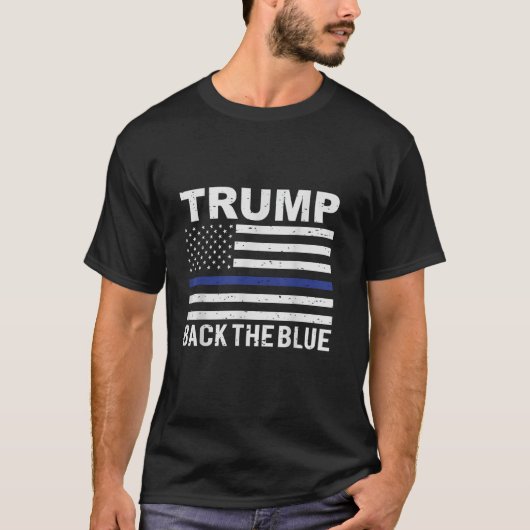 トランプ2024バック青い薄い青い線USA国旗T Tシャツ (正面)