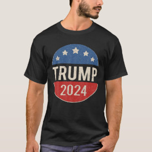 トランプ2024レトロキャンペーンボタン再プレシデン選ズ Tシャツ