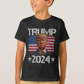 トランプ2024ヴィンテージ愛国的グラフィックサポーターT型 Tシャツ
