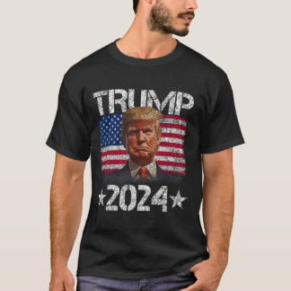 トランプ2024ヴィンテージ愛国的グラフィックサポーターT型 Tシャツ