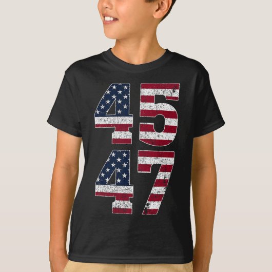 トランプ2024ヴィンテージ45 47米国国旗でスタンド Tシャツ (正面)