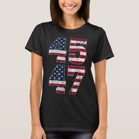 トランプ2024ヴィンテージ45 47米国国旗でスタンド Tシャツ (正面)