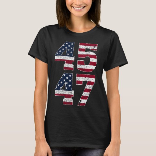 トランプ2024ヴィンテージ45 47米国国旗でスタンド Tシャツ (正面)