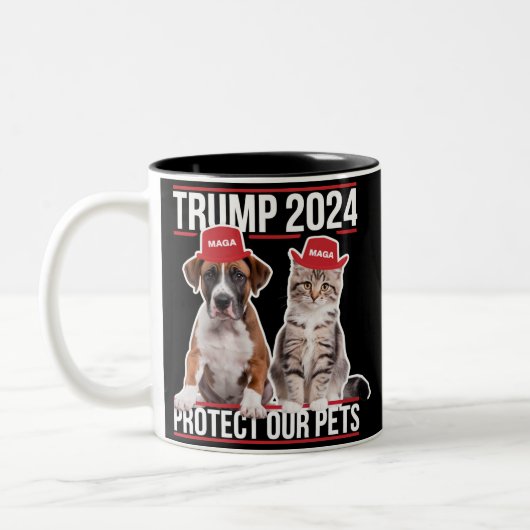 トランプ2024保護私たちのペット猫の犬MAGA ツートーンマグカップ (左)