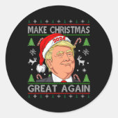トランプ2024再び醜い素晴らしセーターをクリスマスにする ラウンドシール (正面)