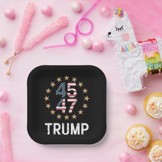トランプ2024国旗をアメリカに戻すトランプ45 47 ペーパープレート (パーティー)
