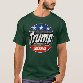 トランプ2024大統領レトロカモフラージボタン Tシャツ